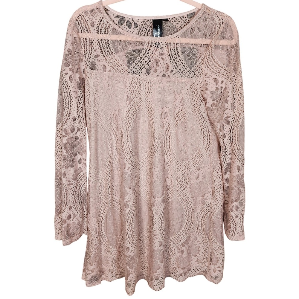 Trixxi‎ Blush Pink Lace Long Sleeve Mini Dress Back Cutout Size XL Romantic Wed